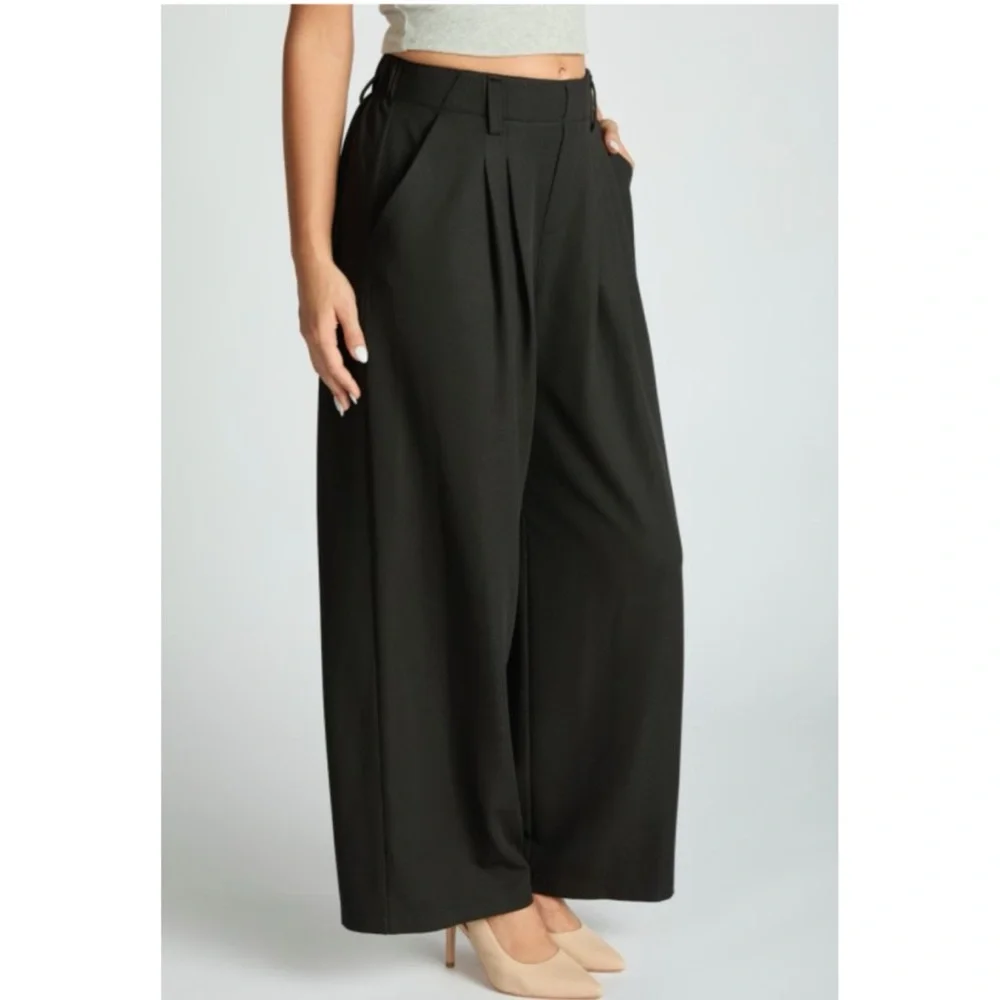 Wide Leg Trousers - Black - Picture 1 of 4